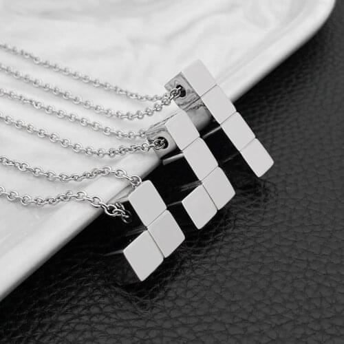 Tetris Retro Titanium Steel Pendant Necklace Classic Wild Retro Mens and Womens Necklaces