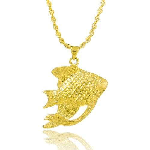 24K Gold Plating Wholesale Necklace Yellow Gold Color High Quality Pendant Lovely Fish Design for Women Luxury Jewelry Gifts