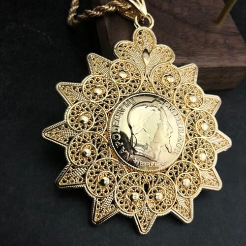 Algeria Golden irregular Long Chain Big Size Pendant for Women Caftan Necklace African Ethnic Wedding Jewelry European Napoleon