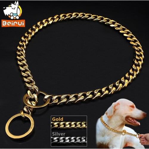 Strong Metal Dog Sllip Collar Gold Silver Choke Training Chain Collars for Medium Large Dogs Pets