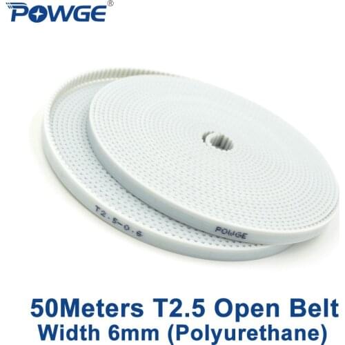 POWGE 50Meters PU T2.5 Open synchronous belt width 6mm Polyurethane steel Trapezoid T2.5-6mm open Timing Belt pulley 3D printer