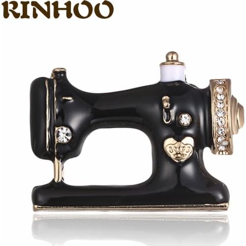 RINHOO Vintage Zircon Black Enamel Clothes Machine Brooch for Women Fashion Gold Color Rhinestone Brooch Pin Retro Jewelry Gifts