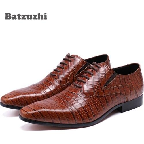 Batzuzhi Luxury Italian Style Fashion Man Dress Shoes Leather Formal Business Shoes for Men Brown Lacing Up Designers Shoes Man