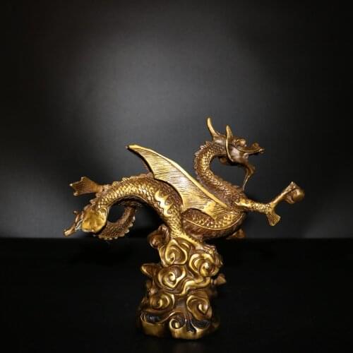 Home Christmas Decorations Gifts,Antique Collection Old Chinese Copper Flying Dragon Mascot Sculpture/Statue ,Height 19 CM