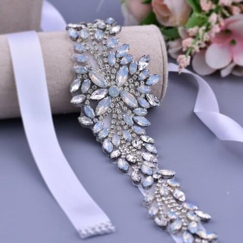 S11A Opal Rhinestone Bride Sash Wedding Dress Accessories Bridesmaid Bridal Dresses Belts Women Prom Show Evening Dresses Belt