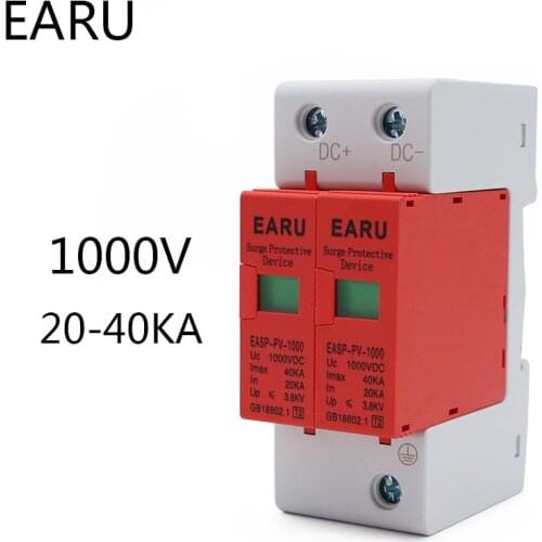 SPD DC 2P 1000V 20KA~40KA House Lightning Surge Protector Protective Low-voltage Arrester Device Solar PV Photovoltaic System