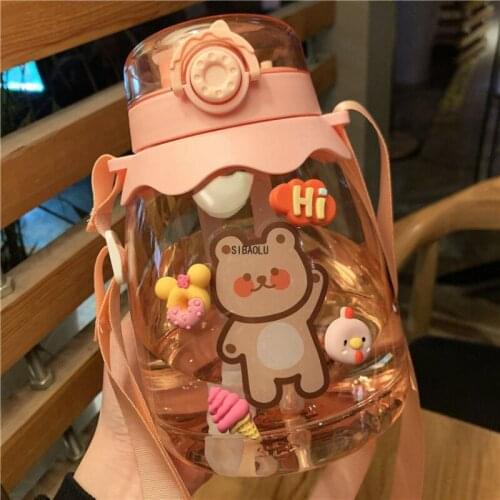 Online Red High-Looking Plastic Portable Large Capacity Double Drink Straw Cup Female Water Cup Cute Girl 1300ml