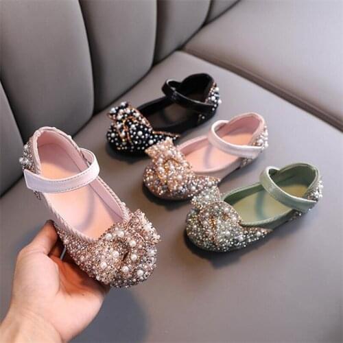Hot Girls spring and autumn fashion flat shoes Girls bow single shoes Color diamond Breathable and non-slip casual shoes