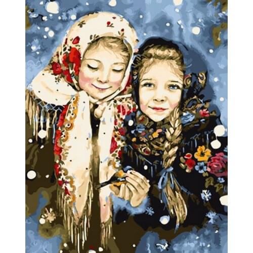 Frameless diy picture oil painting by numbers wall decor painting on canvas for home decor 4050 twins