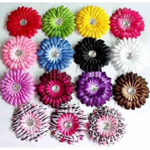 - 200pcs 4 Inch Baby Crystal Flower Hair Bow Clip 4'' Girl Gerbera Flowers 4Inch Hair Clips