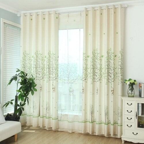 Cotton and linen Green Leaves Curtains Contracted Pure and fresh half blackout shade Windows Curtains for Sitting room bedroom