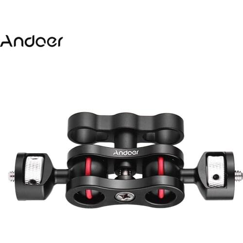 Andoer Clamp Adapter with Dual ball heads 1/4 inch screw Mini size and lightweight only 120g for LED video light microphone