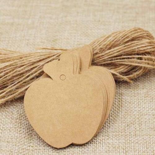 ZerongE jewelry Apple Shape Kraft Paper gift hang Tags white/black cute Wedding Party Favor note Label tag 100pcs with 100 ropes