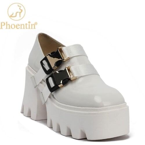 Phoentin White platform shoes woman round toe high heels shoes 2021 Spring fashion metal buckle genuine leather pumps FT1385