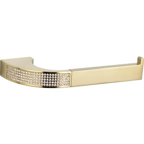 Golden crystal single tube toilet paper holder wall mounted copper towel rack paper rack bathroom kitchen toilet accessories