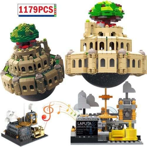 1179PCS Building-Blocks Sky Stad Kasteel Model Building Kits Montessori DIY Mini Bricks Mold With Music Box Blocks For Kids Gift