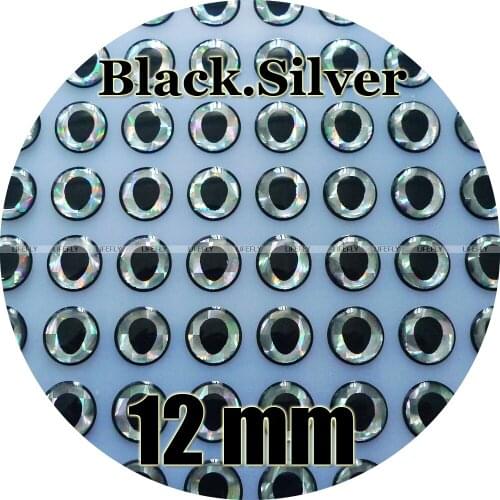12mm 3D Black.Silver / Wholesale 300 Soft Molded 3D Holographic Fish Eyes, Fly Tying, Jig, Lure