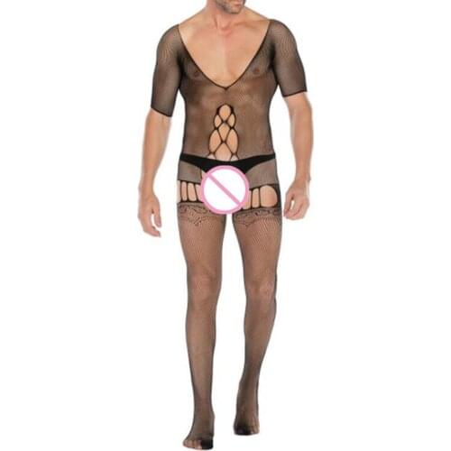 2020 NEW Cool Men Short Sleeve Sleepwear Sexy Lingerie Bodysuit Exotic Plus Size Male Underwear Porno Nightgown Body Stockings