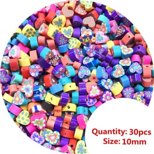 30pcs 10mm Mixcolor Printing Beads Polymer Clay Beads Mixed Color Polymer Clay Spacer Beads For Jewelry Making DIY #004