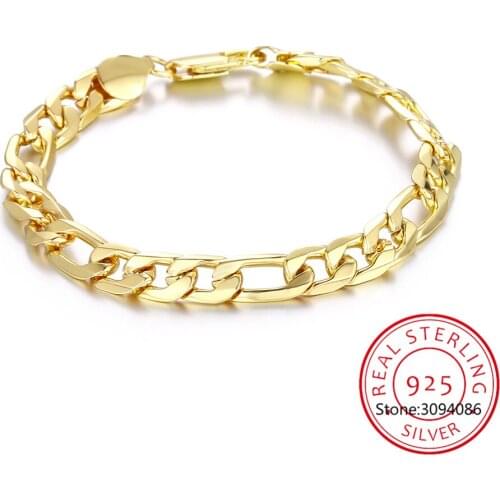 925 Sterling Silver 18K Gold 8mm Classic Bracelet For Women Man Wedding Engagement Party Fine Jewelry