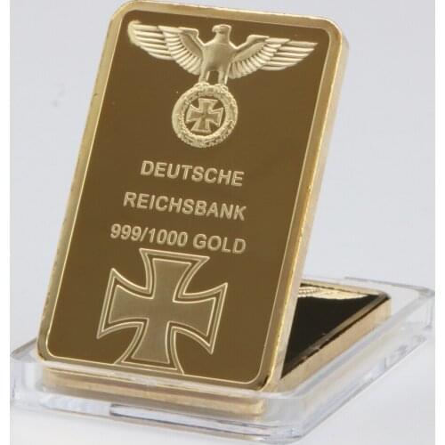 999 Real Gold Plated Bar Deutsche Reichsbank Gold Bar German Iron Ingot Bar 1 OZ Eagle Cross Souvenir Gifts
