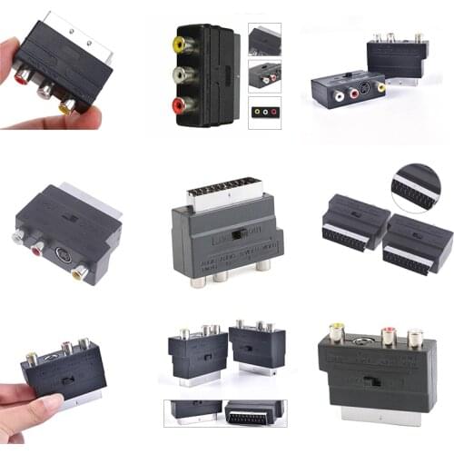 RGB Scart To 3 RCA S-Video Adapter Composite RCA SVHS AV TV Audio Converter For Video DVD Recorder TV Television Projector SD&HI