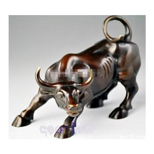 Asian Big Wall Street copper Fierce Bull/OX Statue,Home decoration 8inch high Fine wedding Arts Crafts decoration