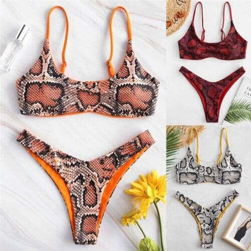 Bikinis Women Fancy Sexy padded swimwear swimsuit bathing push-up bra briefs beach bikini set Brazilian Snakeskin print Biquinis