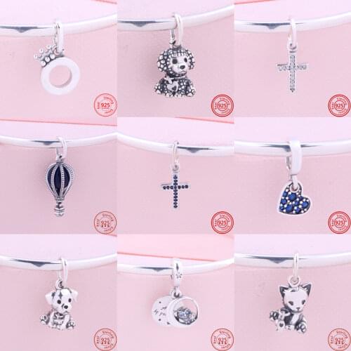 925 Sterling Silver Cross Balloon Cute Cat Dog Fashion Beads Fit Original Pandora Charm Bracelet Women DIY Jewelry Accessories