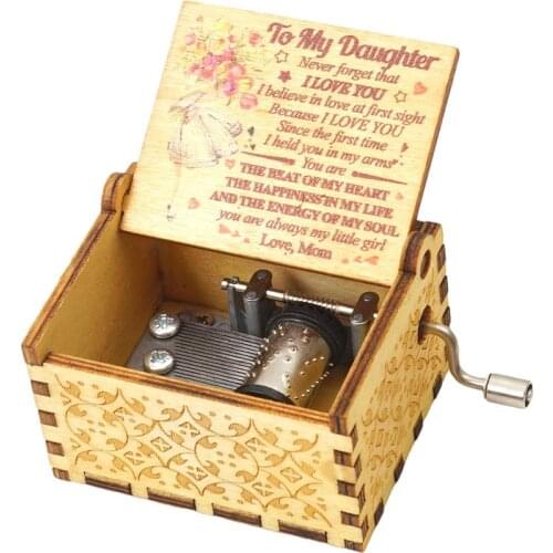 Wood Music Box for Daughter,Hand Cranked Laser Engraved Vintage Musical Boxes Case Gifts for Birthday/Christmas/Thanksgiving