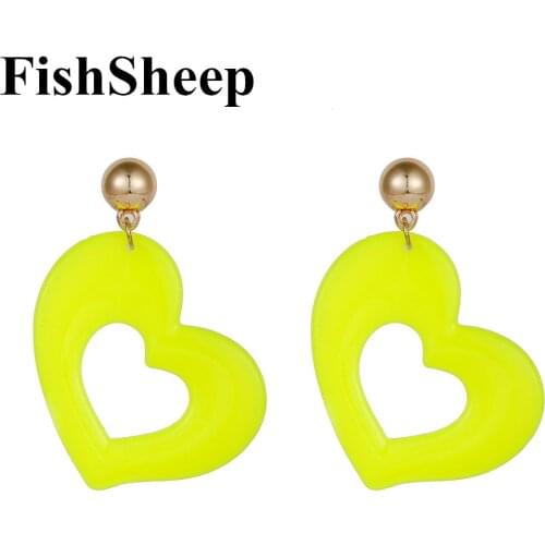FishSheep Neon Yellow Big Heart Drop Earrings Women Hip Hop Geometric Dangle Earring Female Nightclub Party Jewelry Accessories