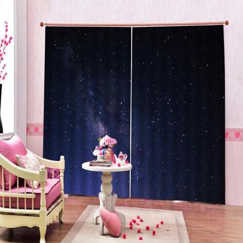 Photo Custom Starry Sky Stars Curtain Large Window For Living Room Bedroom Blackout Window Drapes Sets(Left and right Side)