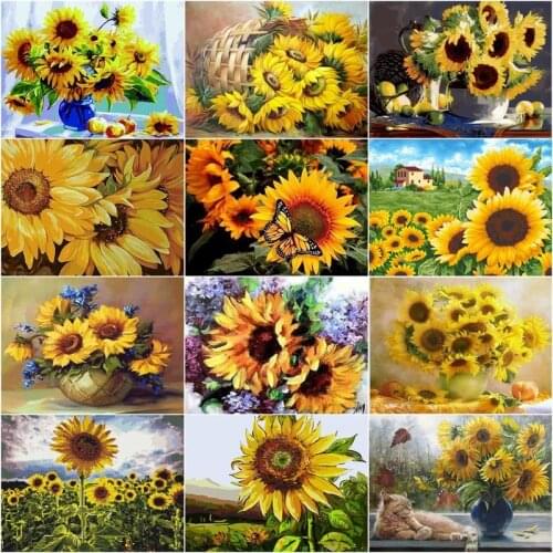 GATYZTORY Picture By Numbers For Adults HandPainted Unique Gift 60x75cm Frame Yellow Sunflower Oil Painting Home Decor Artcraft