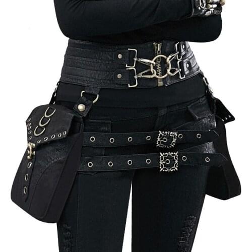 Hot sale bag female new steampunk PU leather handbag vintage revit waist pocket