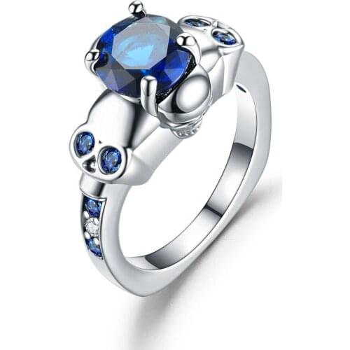 Exquisite Jewelry Skull Rings Women Zircon Crystal Engagement Rings Punk