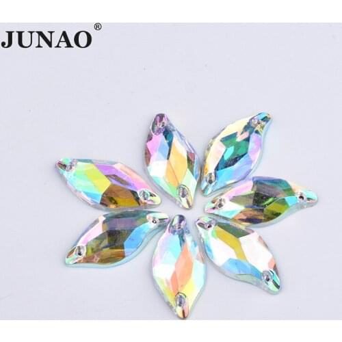 JUNAO 9*20mm Sewing Crystal AB Horse Eye Rhinestones Applique Flatback Acrylic Strass Crystals Stones Sew On Beads for Clothes