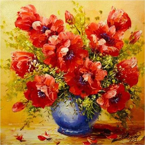 Full drill diamond painting poppy vase embroidery mosaic diamond dotz sticker rhinestone picture puzzle toy drawing wall decor