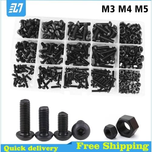 Button Socket Head Cap Screw Bolt Carbon Steel Black Assortment Kit M3 M4 M5