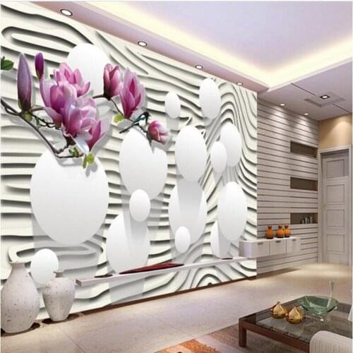 Beibehang Grote aangepaste achtergrond paarse magnolia bloemen sportieve strepen 3D TV achtergrond decoratief schilderen