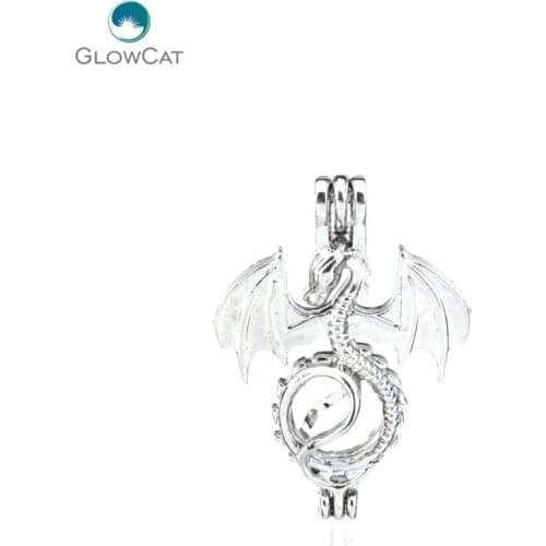 L55 5pcs/lot Bright Silver lovely pterosaur wing Pearl Beads Cage Pendant Locket Fairytale Party Essential Oil Diffuser