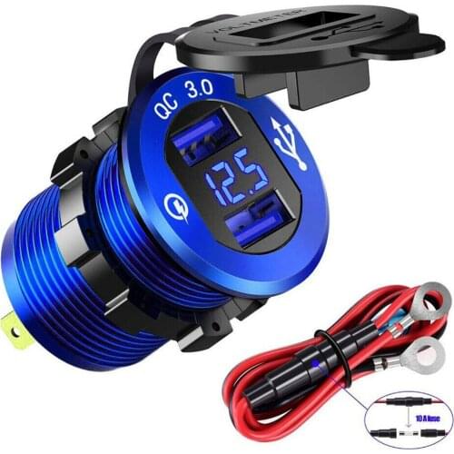 Mayitr 1pc Car Motorcycle LED Dual USB Charger Cigarette Lighter Socket Adapter Power Outlet 12V-24V 1.5-3A