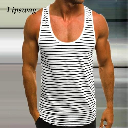 Striped Printing Sleeveless Tank Tops Men Casual Sport Quick Dry Slim Fit Vest 2021 Summer Fashion Men Fitness O-Neck Pullovers