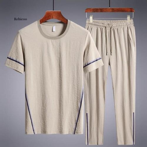 Mens Sets t Shirts+Long Pants Two Pieces Sets Casual Tracksuit New Summer Male Sportswear Suit Plus Size 7Xl 8Xl