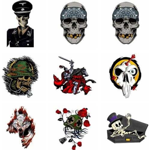 Skull Patches Iron On Clothing Heat Transfer Thermal Sticker DIY Washable T-Shirts Iron On Transfer Stripe On Clothes Punk DIY