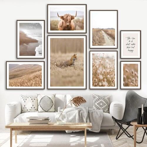 Oxen Fox Dandelion Hay Beach Mountain Wall Art Canvas Painting Nordic Posters And Prints Wall Pictures For Living Room Decor