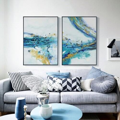 Blue Golden Modern Abstract Ocean Wall Poster Nordic Canvas Print Painting Contemporary Art Decoration Picture Living Room Decor