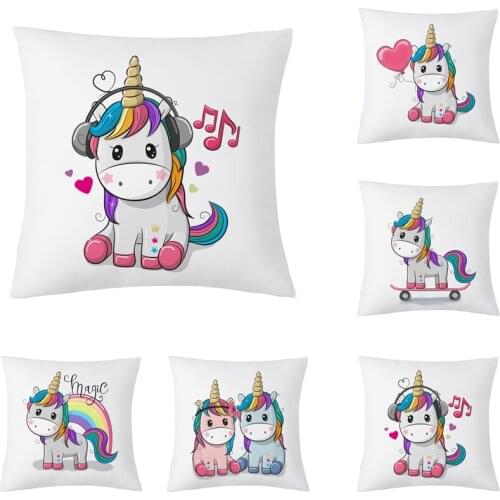 YWZN Unicorn Cushion Cover Creative Unicorn Polyester Throw Pillow Case Cute Cartoon Unicorn Decorative Pillowcase Cushion Cover