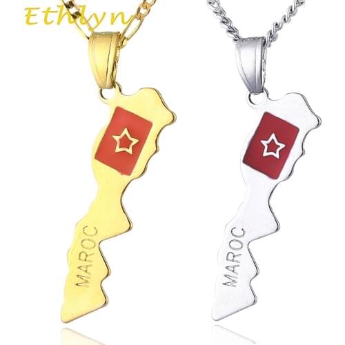 Ethlyn Morocco map pendant & 45cm/60cm necklace ,Gold Color /white gold Morocco country map jewelry P13
