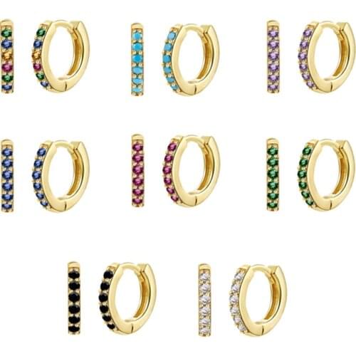 Turquoise Rainbow Black Green Purple Crystal Hoop Earrings for Women Prevent Allergy 925 Silver Ear Buckle Earrings for Girls