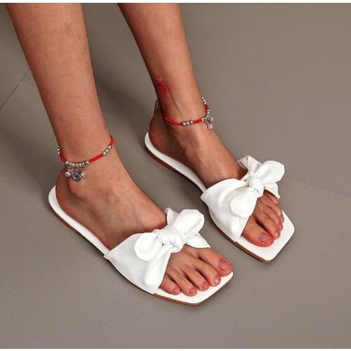 2021 Womens Slippers Bow Slip-on Beach Casual Flat Ladies Slides Womens Summer Flip-flops Flat Soft-Bottomed Summer Sandals